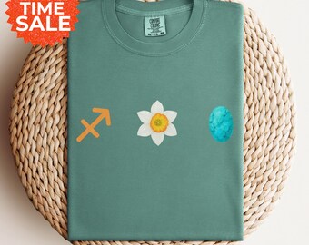 Sagittarius Birthflower Tee: Narcissus & Turquoise Zodiac Shirt