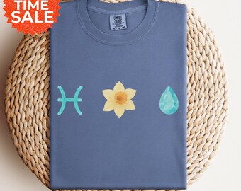 Pisces Shirt: Daffodil, Aquamarine, March Birthstone - Zodiac Tee