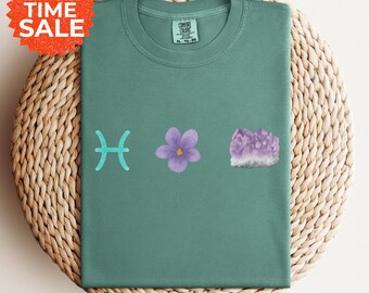Pisces Violet Amethyst Shirt: February Birthstone Zodiac Tee