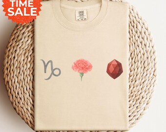 Capricorn Carnation Garnet T-Shirt: January Birthstone Zodiac Gift