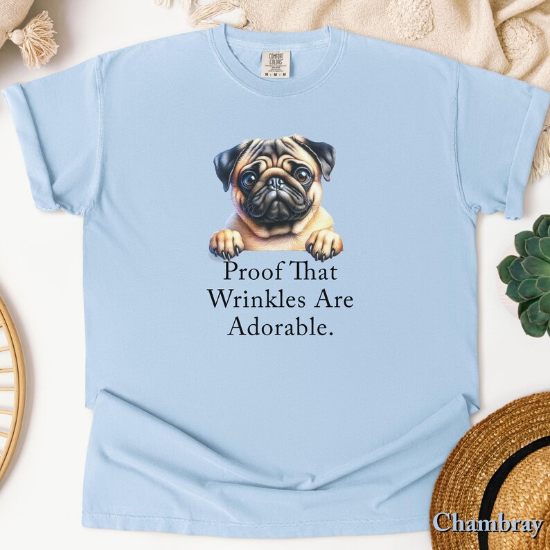 Comfort Funny Pug Shirt, Cute Pug Shirt, Comfort Colors Shirt, Dog Lover Gift, Gift for Grandma Grandpa, Pug Mom Life, Cute Dog Tee Pug Pup Chambray