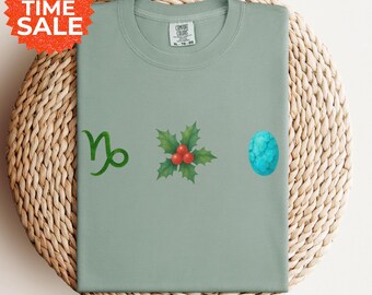 Capricorn Birthflower Shirt: Holly & Turquoise Zodiac Tee