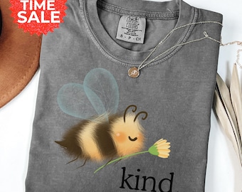 Comfort Colors Bee Kind Shirt Cute Bumblebee Tshirt Whimsical Quote Tee Kindness Gift For Women Top Eco Friendly Tee Save The Bees Pun Tee