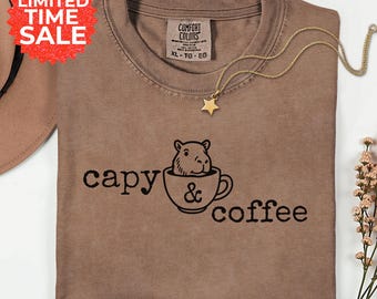 Capybara Coffee Shirt Capy Coffee Lover Gift For Women Tee Comfort Colors T-shirt Adorable Animal Top Cozy Trendy Clothing Cute Animal Tee