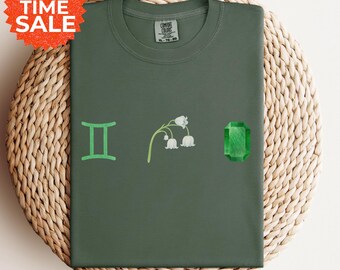 Gemini Birthflower Shirt: Lily of the Valley, Emerald - May Birthday Gift