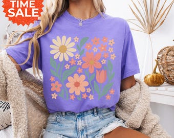 Comfort Colors Floral Shirt: Retro Wildflower Graphic Tee