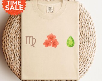 Virgo Zodiac T-Shirt: Gladiolus Birth Flower, Peridot Birthstone