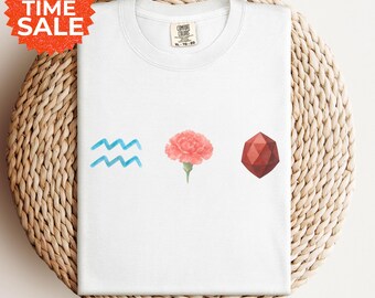 Aquarius Carnation Garnet Tee: January Birthstone Zodiac Shirt