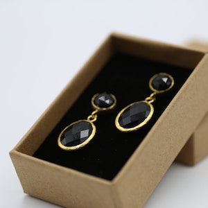 Onyx drop Earrings, Ottoman style, 22K Gold plated brass, Turkish earrings, gemstone earrings, black stone earrings.