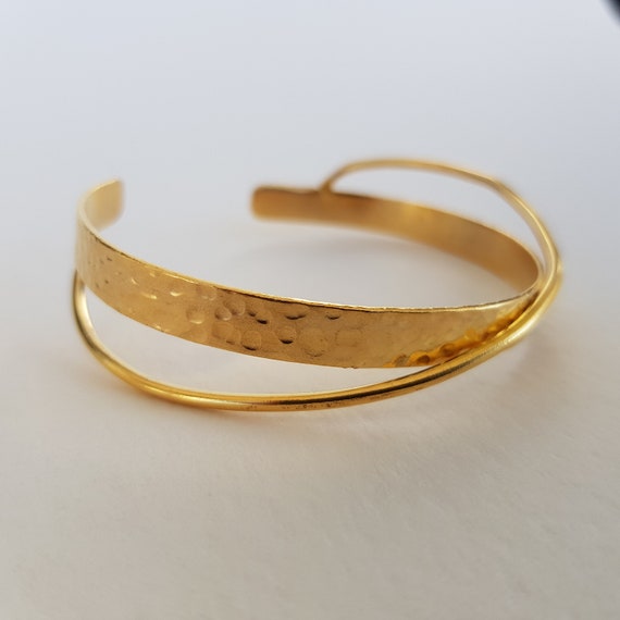 Hammered Cuff Bracelet. 22K Gold Plated Bangle Bracelet