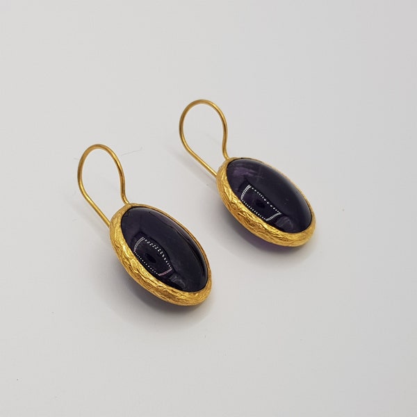 Black agate earrings. 22 Gold plated Brass in Ottoman and Turkish style.