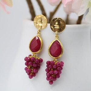 Ruby zoisite Earrings, Red Stone Earrings, Healing Stone Earrings, Ottoman style jewelry.
