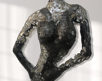 Metallic Torso Wall Sculpture: Modern Abstract Female Form Art