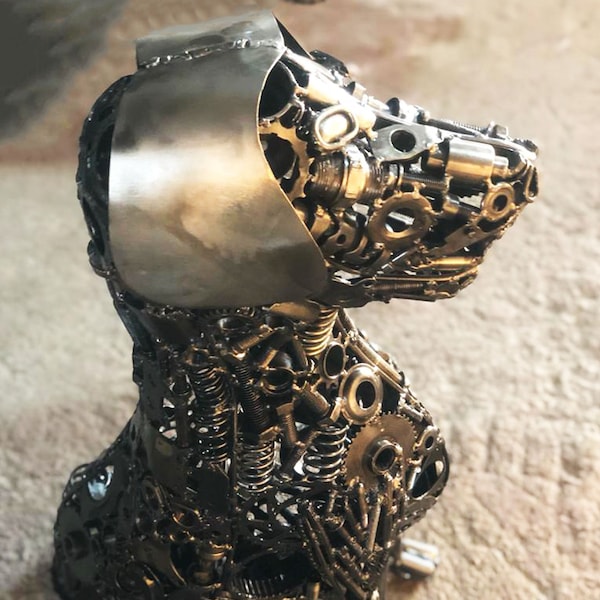 metal doggy,  statue, Steel Animal Figurine; Wildlife Art .Outdoor art; abstract art; statue art deco