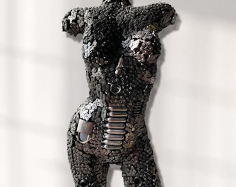 Sculpture buste de femme | Décoration en acier recyclé | Art moderne en métal pour la maison