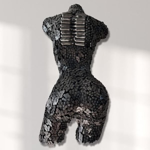 female torso, chain capsuled torso,  Metal Wall art sculpture Metallic torso of Woman,Metal Sculpture,Metal sculpture of a Woman,Gift