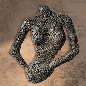 Metallic Torso Wall Sculpture: Modern Abstract Female Form Art Statue
