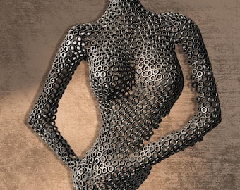 Sculpture murale métallique en forme de torse : statue artistique abstraite moderne de forme féminine