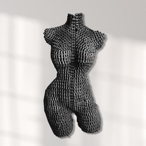 Recycled Metal Female Torso Sculpture: Abstract Wall Art Decor