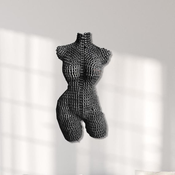 Recycled Metal Female Torso Sculpture: Abstract Wall Art Decor