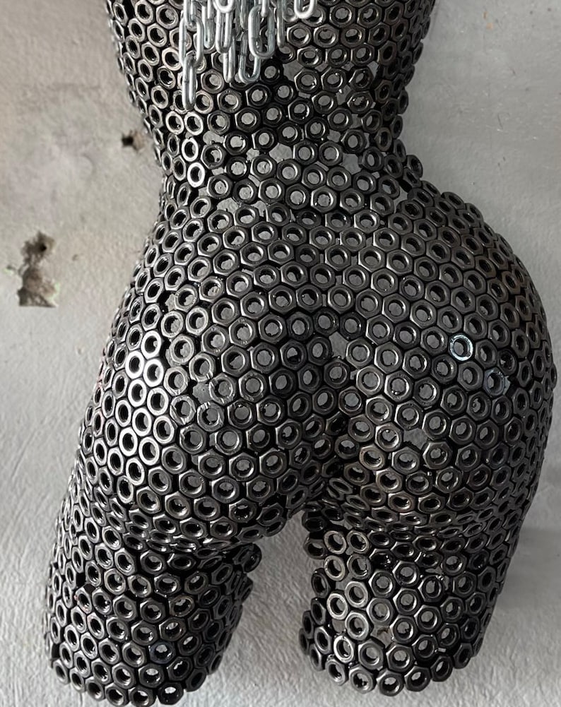 Female Torso silver Wall Sculpture, 3D Wall Art, Indoor Outdoor Art