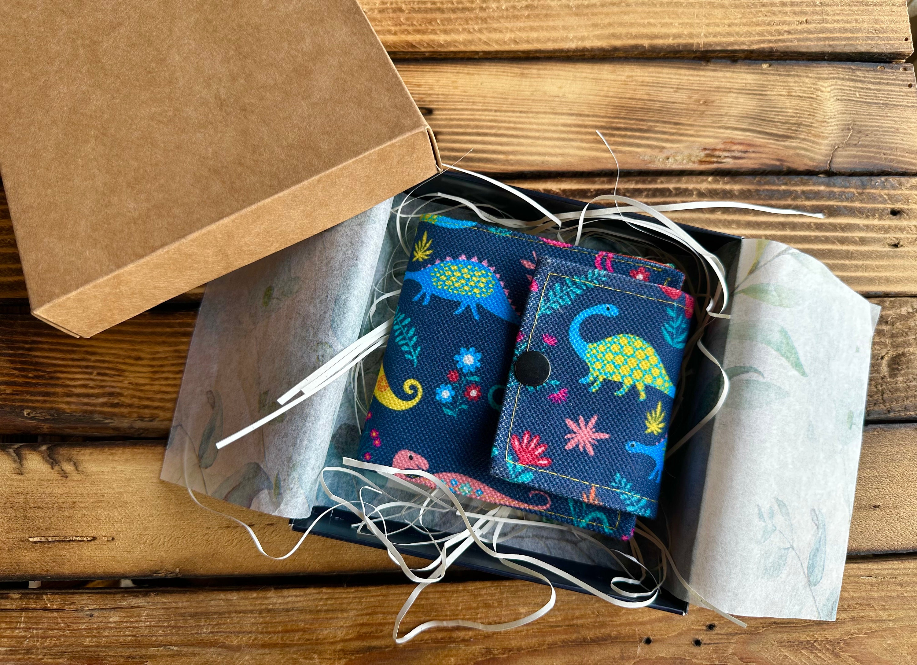 Dino Wallet with snap fastener, Handmade Fabric Wallet, Small Wallet, Vegan Wallet, Boho Wallet, Unique Gift, Women’s Wallet, Hippie Wallet