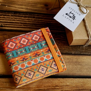 Aztec Wallet, Handmade Fabric Wallet, Small Wallet, Vegan Wallet, Boho Wallet, Unique Gift, Women’s Wallet, Zipper Wallet, Hippie Wallet