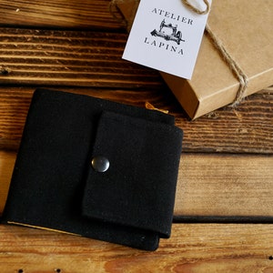 Cartera negra, Cartera de tela hecha a mano, Cartera pequeña, Cartera vegana, Cartera boho, Regalo único, Cartera de mujer, Cartera con cremallera, Cartera hippie