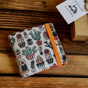 Cartera de cactus, Cartera de tela hecha a mano, Cartera pequeña, Cartera vegana, Cartera boho, Regalo único, Cartera de mujer, Cartera con cremallera, Cartera hippie