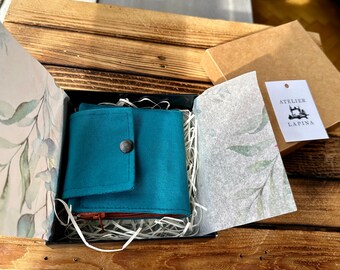 Cartera Aqua, Cartera de tela hecha a mano en color azul turquesa, Cartera pequeña, Cartera vegana, Cartera boho, Regalo único, Cartera de mujer, Cartera hippie