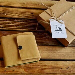 Cartera mostaza, Cartera de tela hecha a mano, Cartera pequeña, Cartera vegana, Cartera boho, Regalo único, Cartera de mujer, Cartera con cremallera, Cartera hippie