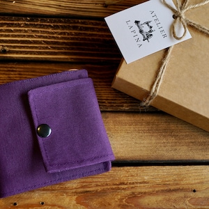 Cartera morada, Cartera de tela hecha a mano, Cartera pequeña, Cartera vegana, Cartera boho, Regalo único, Cartera de mujer, Cartera con cremallera, Cartera hippie