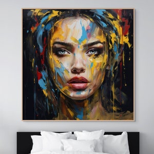 カラフルな女性のプリント 女性の顔 印刷可能な壁アート 絵画 女性の顔のポスター 抽象画 ダウンロード ホームデコレーション 女の子の肖像画 AI アート 旅の途中
