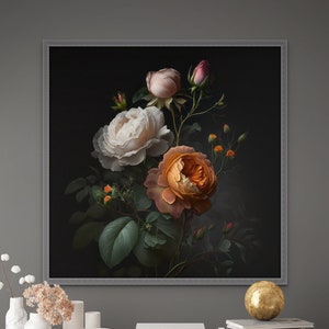 Moody Flowers Roses Print Oil Paint Roses Wall Art Flowers Printable Dark Floral Painting Home Decor Botanical Poster AI Art Midjourney