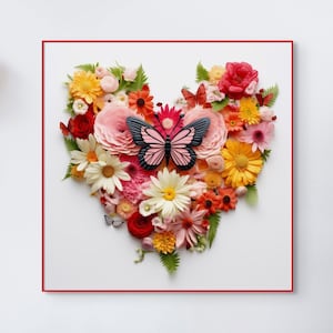 Flower Heart Print Heart of Flowers Printable Heart Poster AI Art Wall Art Mothers Day Home Décor Spring Summer Midjourney