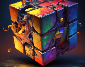 Rubik Cube Printable Rubik Cube Print Colorful Wall Art Download Technicolor Oil Painting Cube Home Decor AI Art Midjourney
