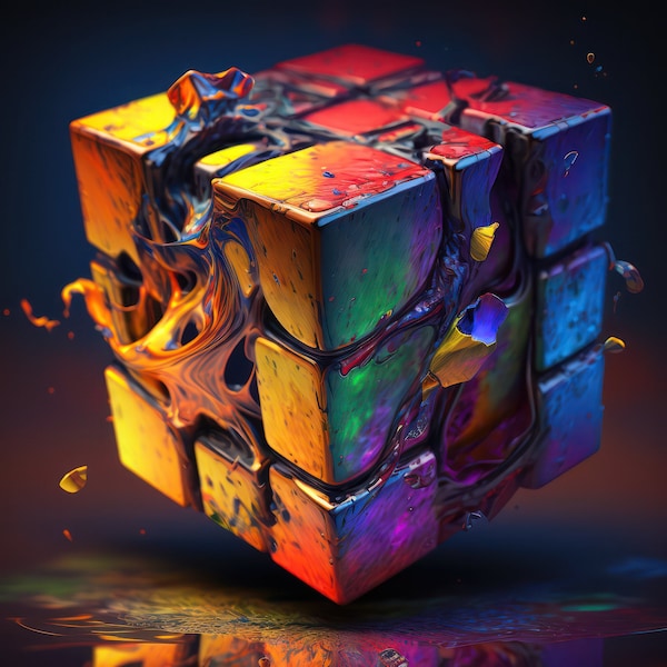 Rubik Cube Printable Rubik Cube Print Colorful Wall Art Download Technicolor Oil Painting Cube Home Decor AI Art Midjourney