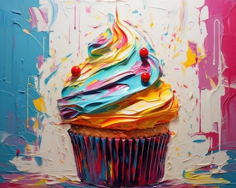 Colorful Cupcake Print Cupcake Printable Pastry Poster Patisserie Wall Art Pastry Kitchen Decor Muffin Painting Midjourney AI Art