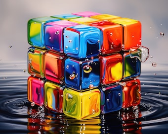 Rubik Cube Printable Rubik Cube Print Colorful Wall Art Download Technicolor Oil Painting Cube Home Decor AI Art Midjourney Set of 3