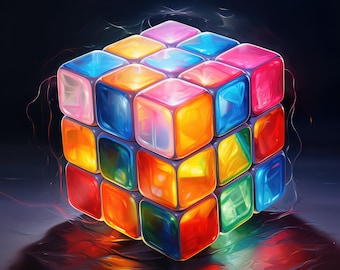 Rubik Cube Printable Rubik Cube Print Colorful Wall Art Download Technicolor Oil Painting Cube Home Decor AI Art Midjourney Set of 3