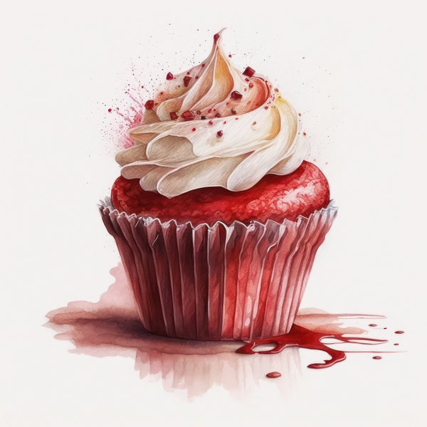 Cupcake Print Red Velvet Cupcake Pâtisserie imprimable Wall Art Patisserie Décor Cuisine Décor Fleurs Boulangerie Midjourney Cupcake Ensemble de 5