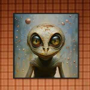 Alien Poster Alien Painting Alien Printable Cosmos Wall Art Space Home Decor Sci Fi Print Cute Alien Portrait Reptile
