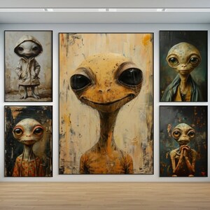 Alien Poster Alien Painting Alien Printable Cosmos Wall Art Space Home Decor Sci Fi Print Cute Alien Portrait
