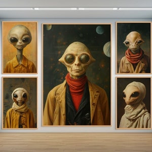 Alien Poster Alien Painting Alien Printable Cosmos Wall Art Space Home Decor Sci Fi Print Cute Alien Portrait
