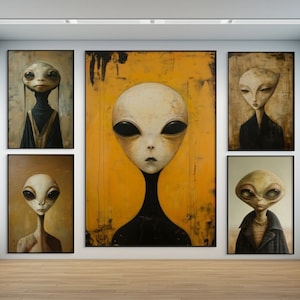 Alien Poster Alien Painting Alien Printable Cosmos Wall Art Space Home Decor Sci Fi Print Cute Alien Portrait