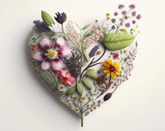 Flower Heart Print Heart of Flowers Printable Heart Poster AI Art Wall Art Mothers Day Home Décor Midjourney