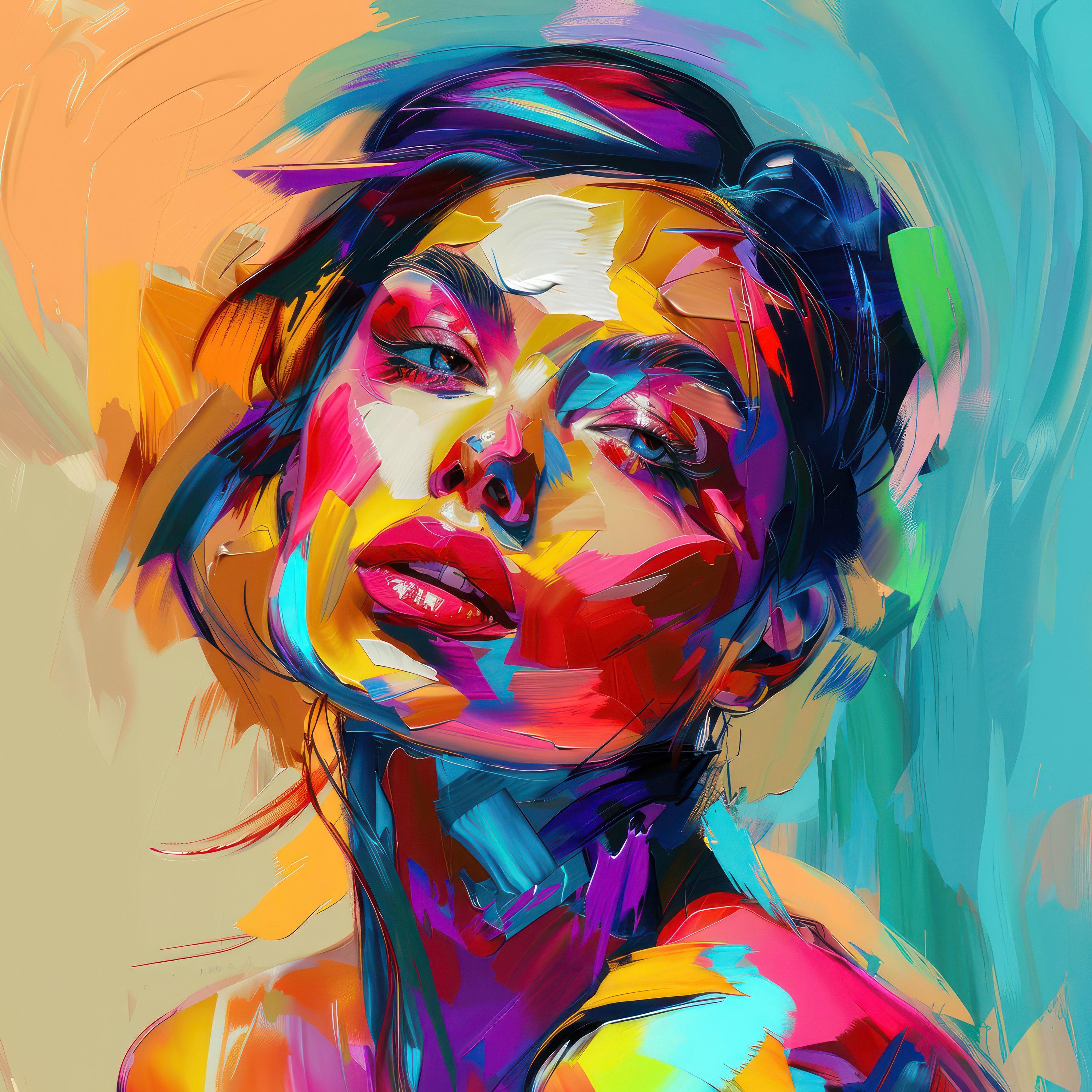 Colorful Woman Portrait Wall Art Print Abstract Girl Poster Home Decor ...