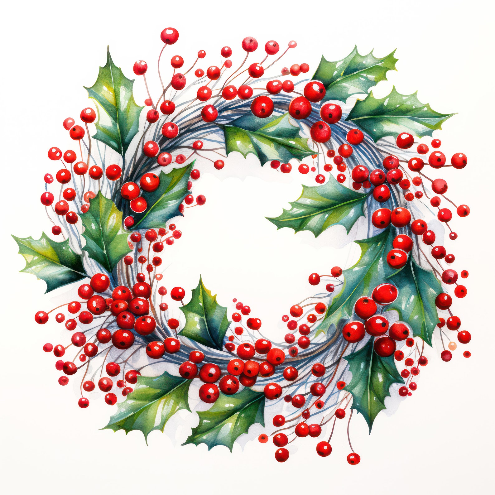 Christmas Wreath Print Holy Leaf Wreath Printable Winter Wreath Poster ...