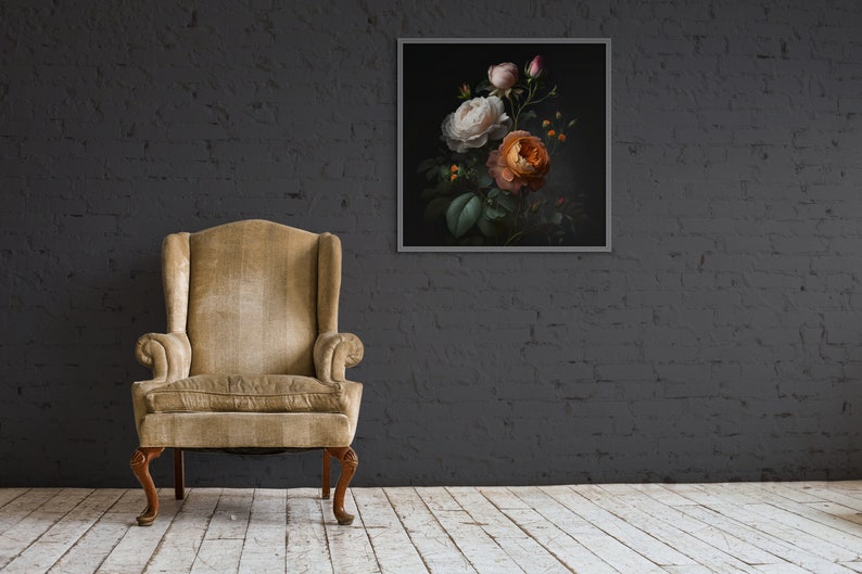 Moody Flowers Roses Print Oil Paint Roses Wall Art Flowers Printable ...