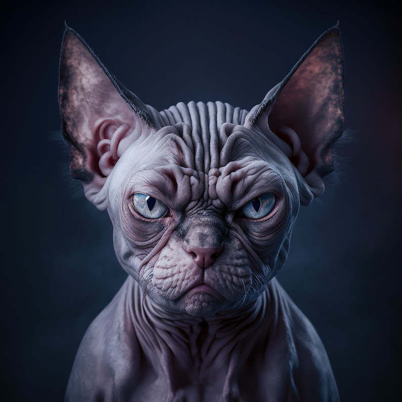 Sphynx Cat Print Angry Sphynx Cat Printable Photorealistic Cat Wall Art